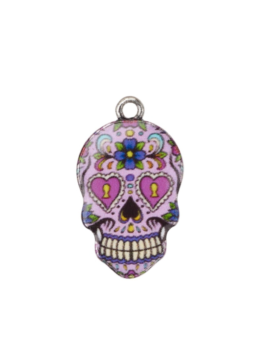 Dia de los Muertos Skull Charm – Resin Silver-Tone Pendant 19x13mm